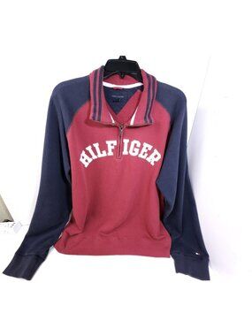 Tommy Hilfiger Men’s XXL Quarter Zip Sweatshirt Burgundy Navy Varsity Pullover